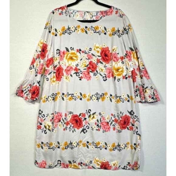Old Navy Dresses & Skirts - Old Navy Womens Floral Shirt Dress Size Large Gray Floral Ruffle Sleeves